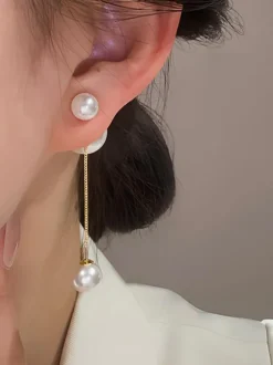 Boucles D'Oreilles De Mariée Imitation Perle Métal Percé Bijoux De Mariée
