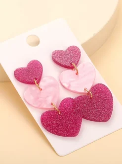 Boucles d'oreilles en acrylique en forme de c艙ur rose pour femmes 2026