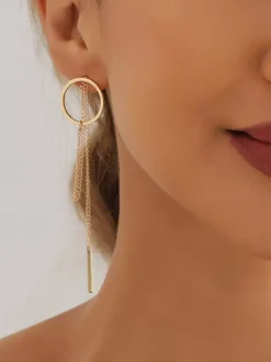 Boucles d'oreilles géométriques creuses rondes longues à pampilles pour femmes 2026