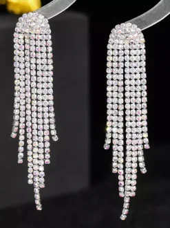 Boucles d'oreilles longues et brillantes à pampilles en strass pour femmes 2026