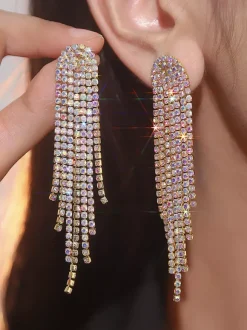 Boucles d'oreilles longues et brillantes à pampilles en strass pour femmes 2026