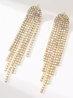 Boucles d'oreilles longues et brillantes à pampilles en strass pour femmes 2026