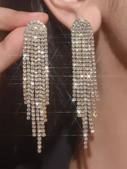 Boucles d'oreilles longues à pampilles et strass brillants pour femmes 2026