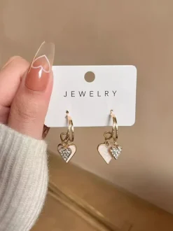 Boucles d'oreilles pendantes double c艙ur pour femmes 2026