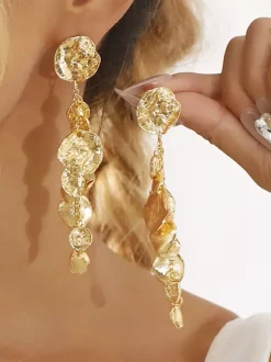 Boucles d'oreilles pendantes longues en métal pour femmes 2026