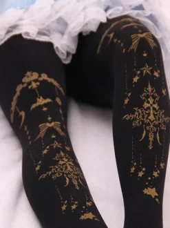 Bourgogne Lolita Collant Ange Croix Dorure Lolita Velours Stocking Déguisements Halloween