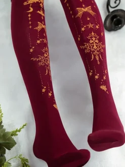 Bourgogne Lolita Collant Ange Croix Dorure Lolita Velours Stocking Déguisements Halloween