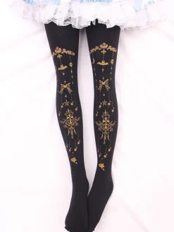 Bourgogne Lolita Collant Ange Croix Dorure Lolita Velours Stocking Déguisements Halloween