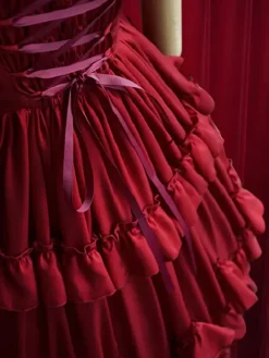 Bourgogne robe volants robe en coton pour femmes Déguisements Halloween