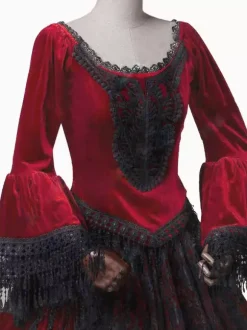 Bourgogne rétro Costumes femmes Marie Antoinette Costume dentelle dentelle Polyester tunique robe rétro mascarade robe de bal