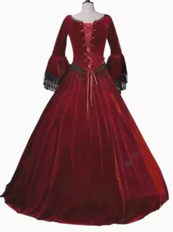 Bourgogne rétro Costumes femmes Marie Antoinette Costume dentelle dentelle Polyester tunique robe rétro mascarade robe de bal