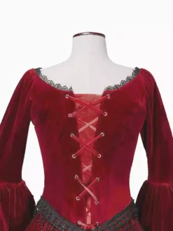 Bourgogne rétro Costumes femmes Marie Antoinette Costume dentelle dentelle Polyester tunique robe rétro mascarade robe de bal