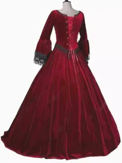 Bourgogne rétro Costumes femmes Marie Antoinette Costume dentelle dentelle Polyester tunique robe rétro mascarade robe de bal