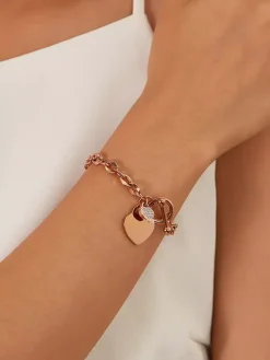 Bracelet à breloques double c艙ur pour femme 2026