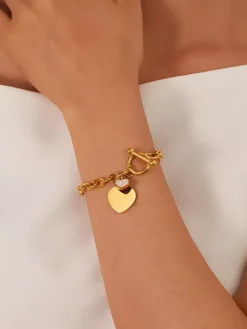 Bracelet à breloques double c艙ur pour femme 2026