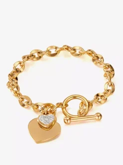 Bracelet à breloques double c艙ur pour femme 2026