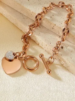 Bracelet à breloques double c艙ur pour femme 2026