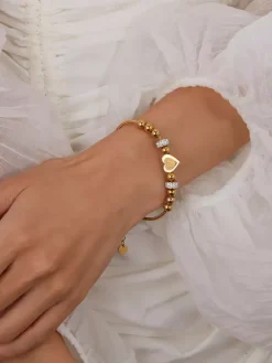Bracelet en acier inoxydable avec c艙ur et perles pour femme 2026