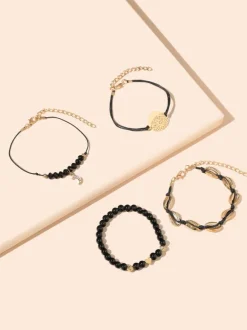 Bracelet Femme Noir Crochet Faux Cuir Non Pierre Multi-Chaîne Chaîne Bracelets Tissés