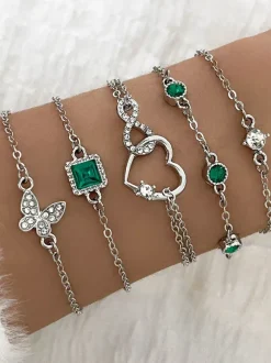 Bracelet Papillon Coeur Cristal Strass En Couches 5 Pièces Ensemble