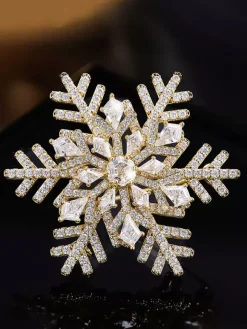 Broche flocon de neige en zircon cubique bicolore épingle de revers d'hiver