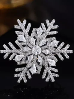Broche flocon de neige en zircon cubique bicolore épingle de revers d'hiver