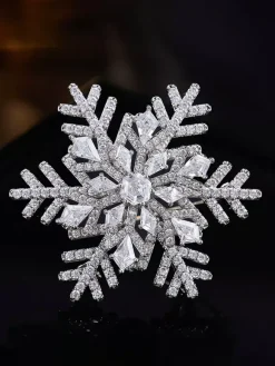 Broche flocon de neige en zircon cubique bicolore épingle de revers d'hiver