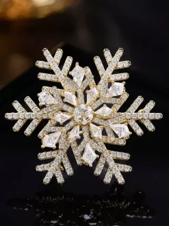 Broche flocon de neige en zircon cubique bicolore épingle de revers d'hiver