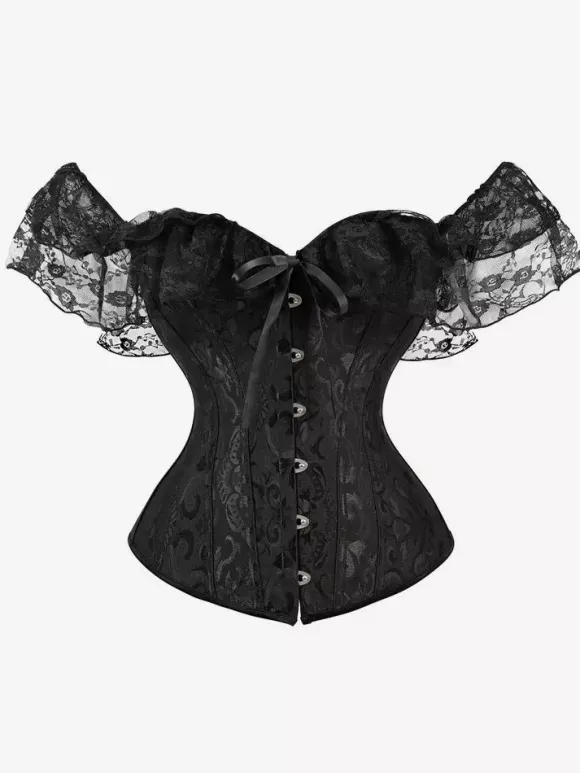 Bustier Corset Femme en Dentelle avec Bretelles à Col Décolleté Coupe Cintrée Unicolore