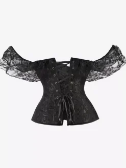 Bustier Corset Femme en Dentelle avec Bretelles à Col Décolleté Coupe Cintrée Unicolore