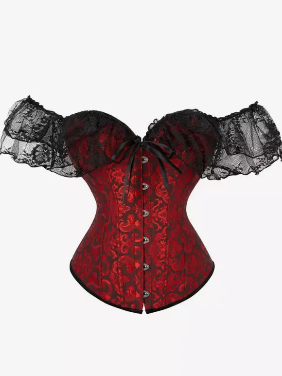 Bustier Corset Femme en Dentelle avec Bretelles à Col Décolleté Coupe Cintrée Unicolore
