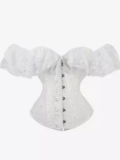 Bustier Corset Femme en Dentelle avec Bretelles à Col Décolleté Coupe Cintrée Unicolore