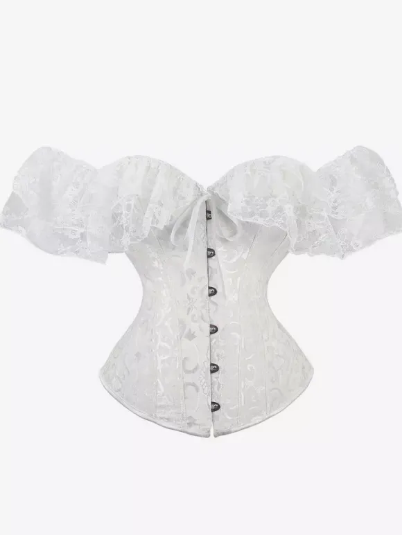 Bustier Corset Femme en Dentelle avec Bretelles à Col Décolleté Coupe Cintrée Unicolore