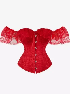 Bustier Corset Femme en Dentelle avec Bretelles à Col Décolleté Coupe Cintrée Unicolore