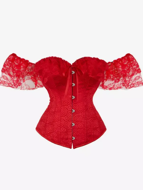 Bustier Corset Femme en Dentelle avec Bretelles à Col Décolleté Coupe Cintrée Unicolore
