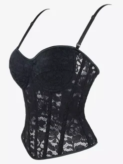 Bustier noir en dentelle avec dos transparent et bretelles