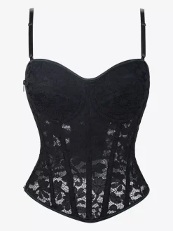 Bustier noir en dentelle avec dos transparent et bretelles