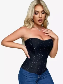 Bustier noir pour femme avec fermeture éclair au dos et corset sous la poitrine
