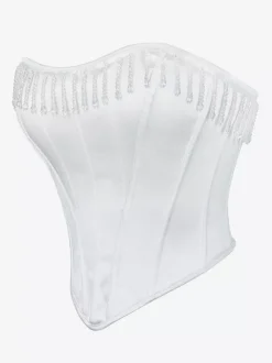 Bustier blanc pour femme avec pompon et bandage dans le dos et corset sous la poitrine