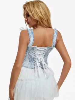 Bustier bleu à bretelles et boutons sur le devant pour lingerie gainante