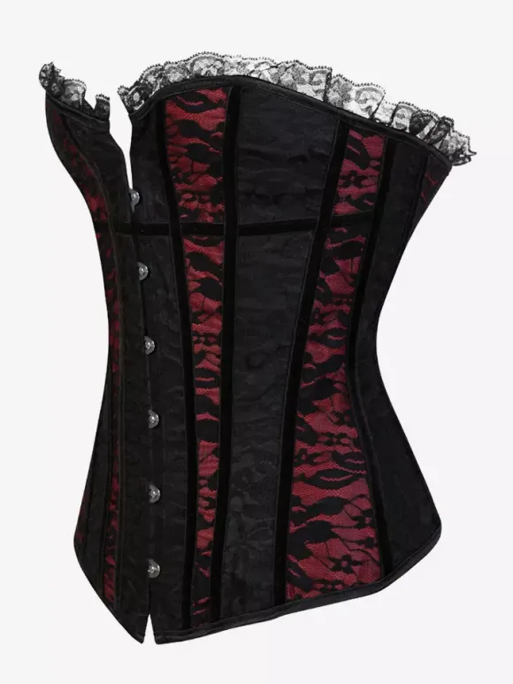 Bustier sexy en dentelle sans bretelles avec lacets floraux et boutons sur le devant
