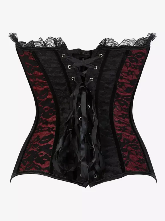 Bustier sexy en dentelle sans bretelles avec lacets floraux et boutons sur le devant