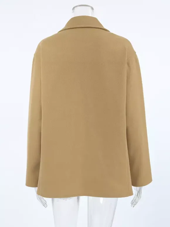 Caban camel croisé pour femme - Coupe carrée minimaliste à revers cranté - Collection streetwear printemps 2026 au luxe discret