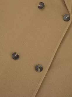 Caban camel croisé pour femme - Coupe carrée minimaliste à revers cranté - Collection streetwear printemps 2026 au luxe discret