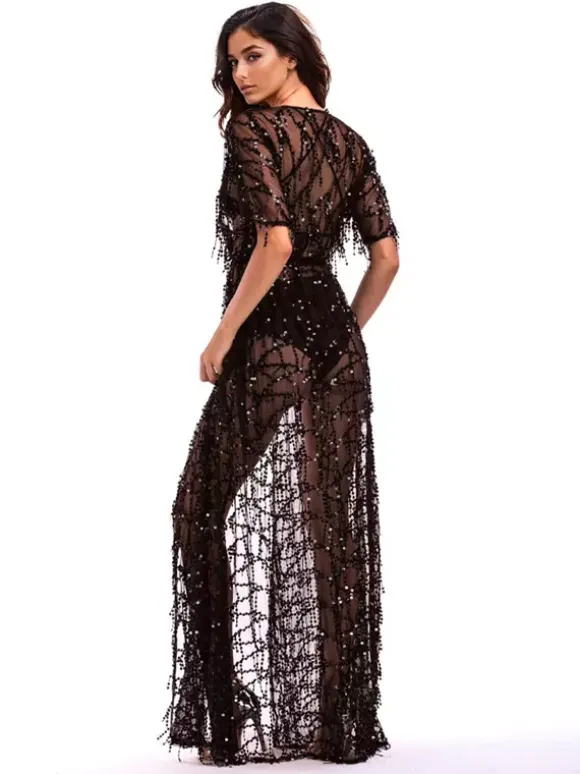 Cache-maillot à paillettes à manches mi-longues et sexy pour femme 2026