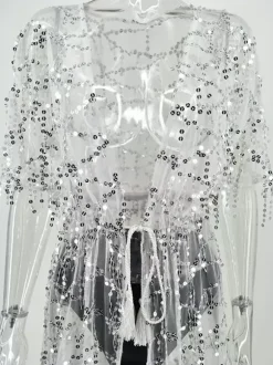 Cache-maillot à paillettes à manches mi-longues et sexy pour femme 2026