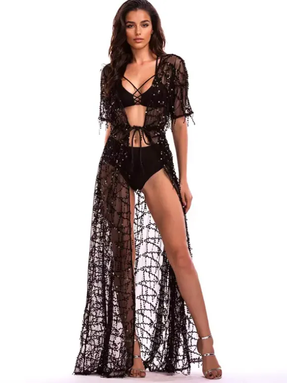 Cache-maillot à paillettes à manches mi-longues et sexy pour femme 2026