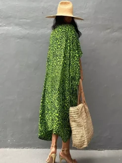 Cache-maillot maxi oversize à volants et manches longues tie-dye manches chauve-souris vert décontracté maillot de bain d'été pour la plage