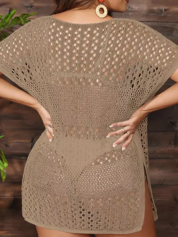 Cache-maillots kaki en maille à manches courtes pour femmes maillots de bain d'été sexy