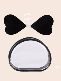 Cache-tétons en acrylique rose boutons triangulaires soutien-gorge push-up en silicone rose sans bretelles forme c艙ur.